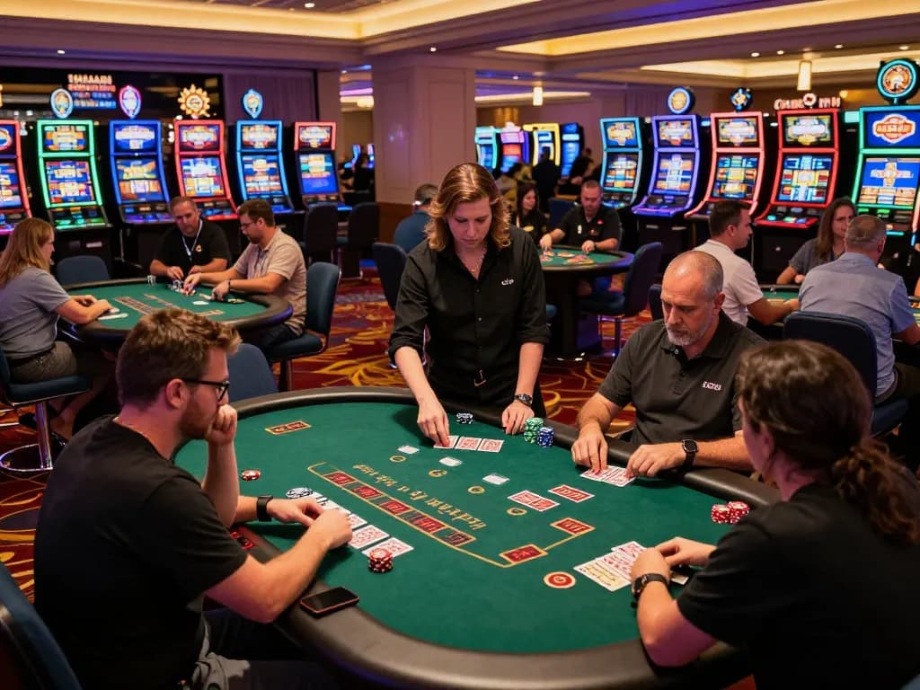 Players engaging in a strategic round of blackjack at casino, highlighting XX 88 chips and cards.