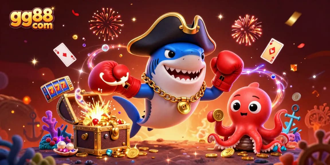 Experience casino excitement with gg88 com as lively characters celebrate amidst vibrant gaming treasures.