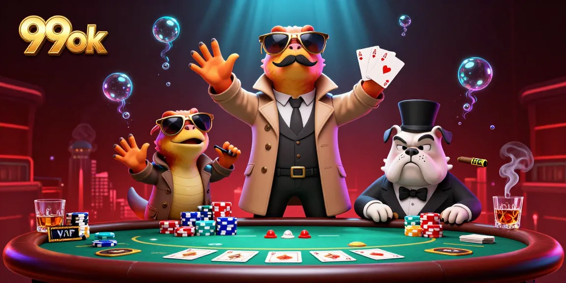 Experience thrilling action at 99ok casino with raptors in disguise, vibrant poker scene.