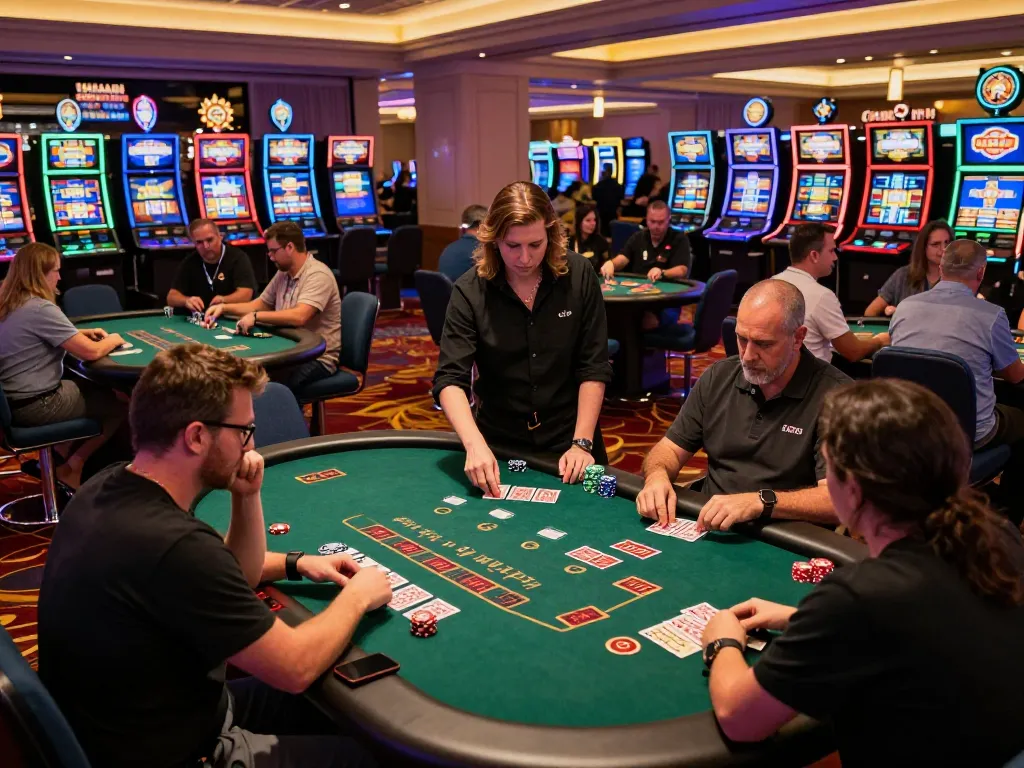 Players engaging in a strategic round of blackjack at casino, highlighting XX 88 chips and cards.