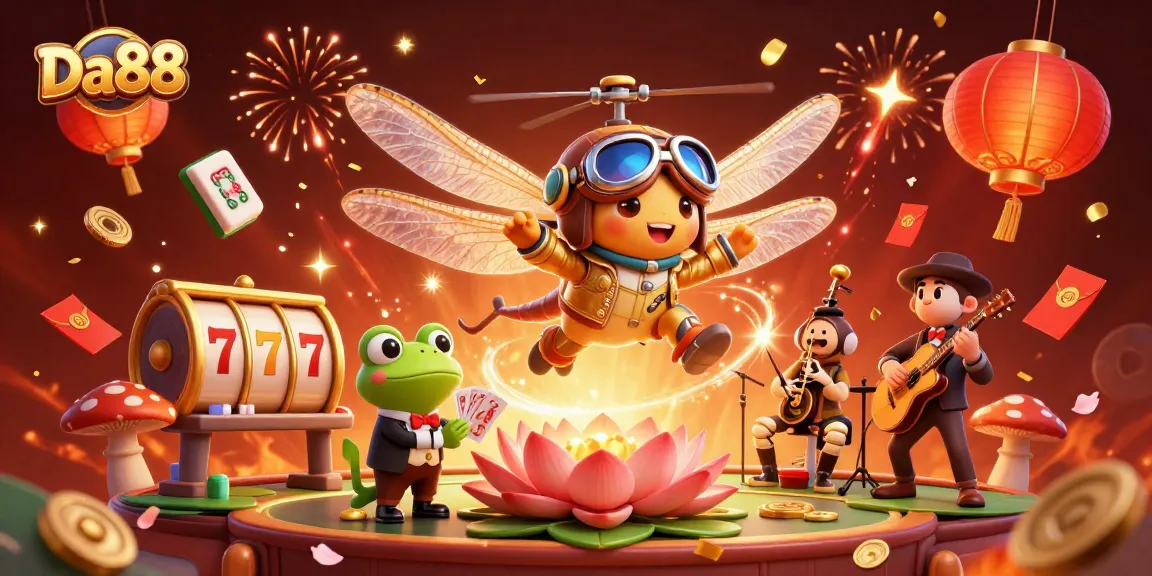 Experience thrilling gameplay at Da88 with vibrant animations above a lively casino scene.
