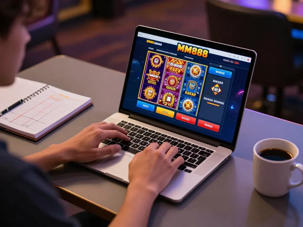 Engaged player using MM88br for online casino gaming, showcasing vibrant and immersive gameplay.