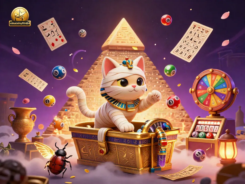 Experience thrilling wins with nhacaiuytin84 as the mummy cat bursts from a sarcophagus in a vibrant casino.