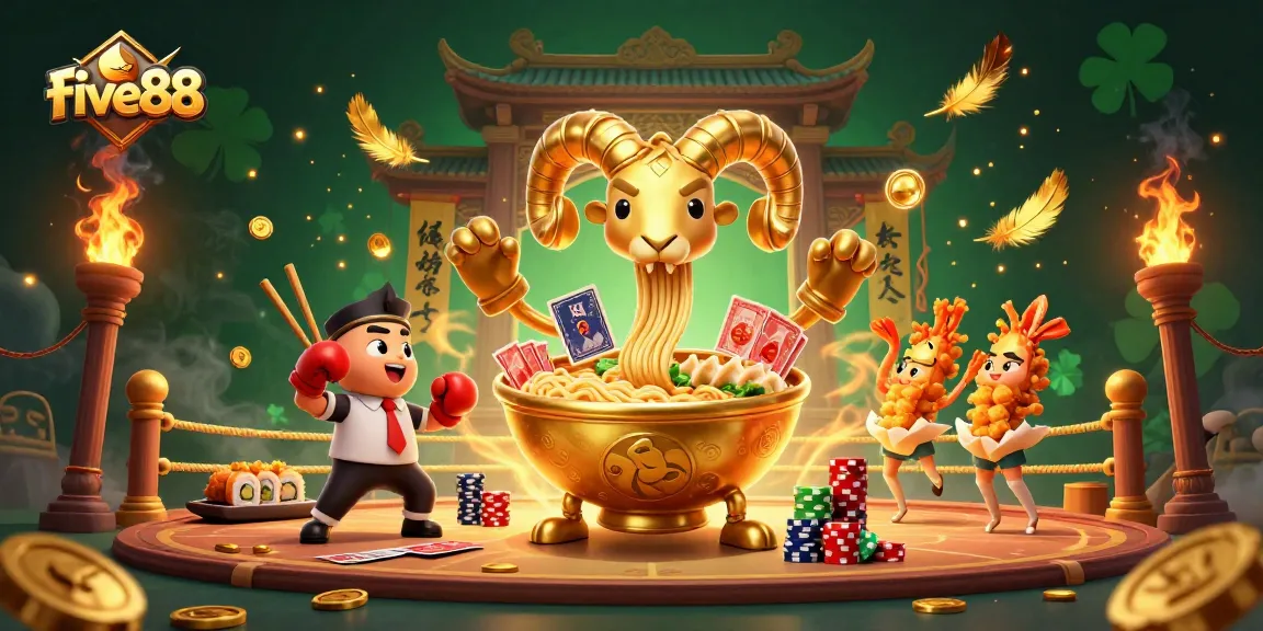 Experience the thrill of five88 with a dynamic casino scene featuring unique characters and vibrant elements.