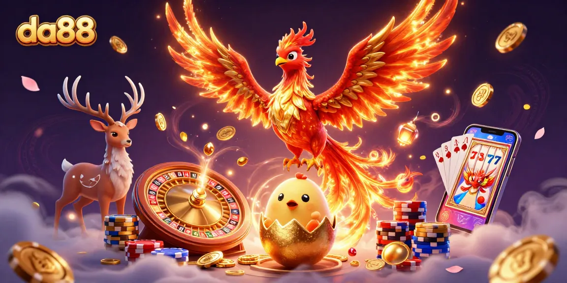 Engage with thrilling da88 gaming experiences featuring phoenix and casino elements in a rich scene.