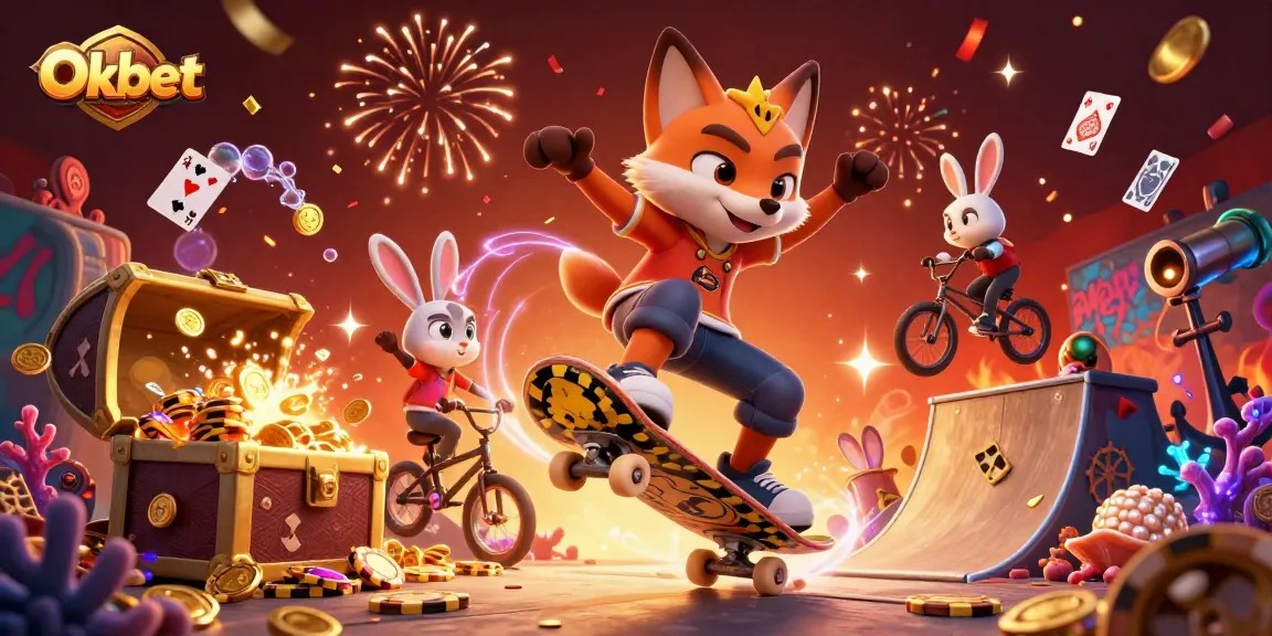 Experience thrills with Oxbet's vibrant casino scene featuring energetic characters and sparkling game elements.