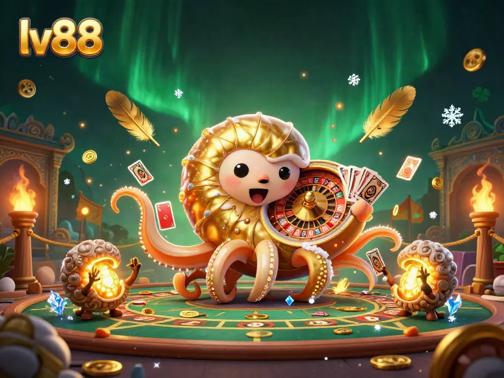 Experience thrilling gameplay at lv88 with a nautilus roulette wheel, cards, and golden effects.