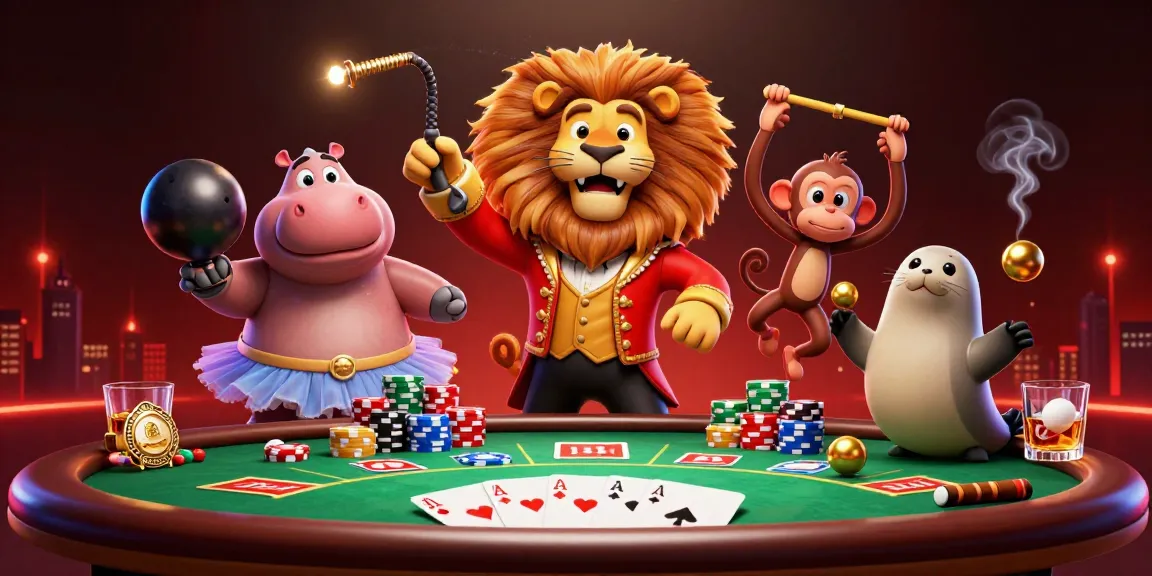 Experience the fun at gg88 with vibrant casino games featuring a lion ringmaster and playful characters.