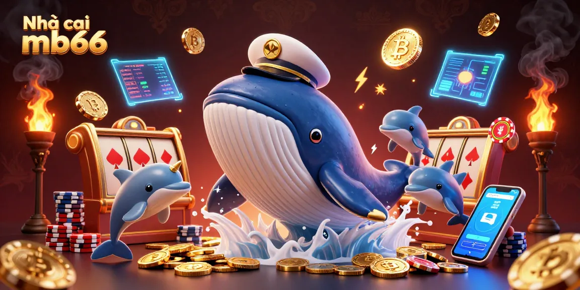 Engage with Nhà cái mb66 through an exciting underwater scene of a whale and playful dolphins among coins.