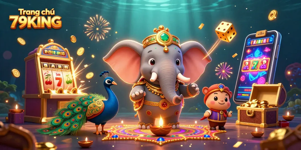 Win big at Trang chủ 79KING with a vibrant 3D casino illustration featuring colorful game elements.