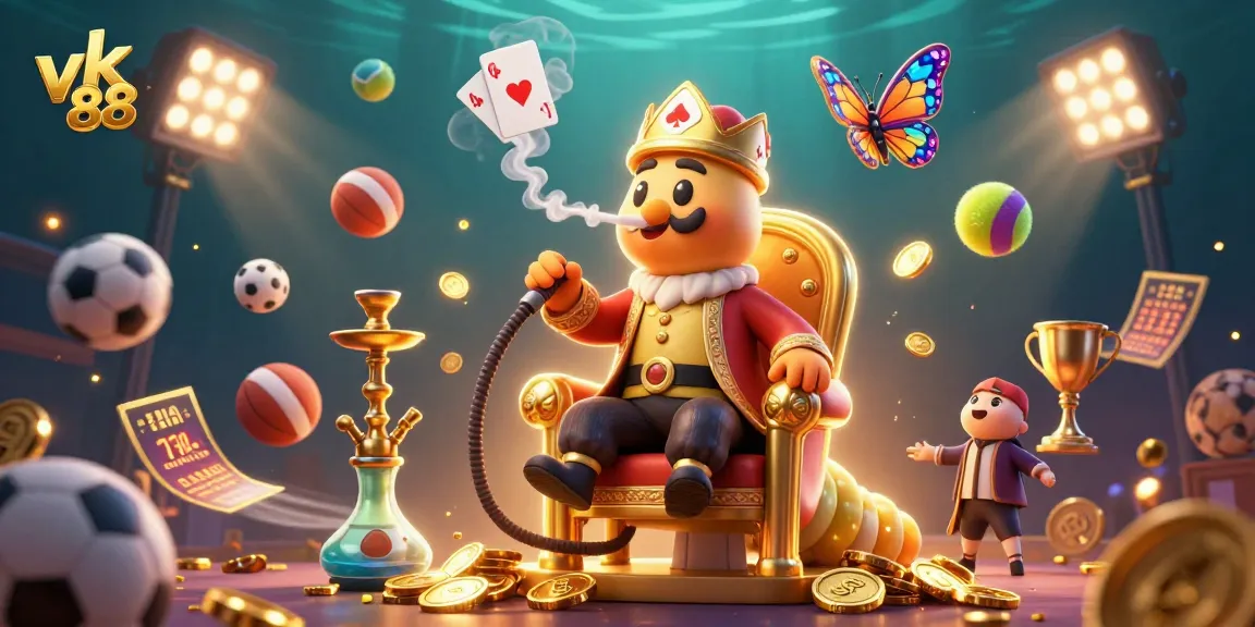 Experience vk 88 gameplay with a vibrant scene of a hookah-master and dynamic sports betting elements.