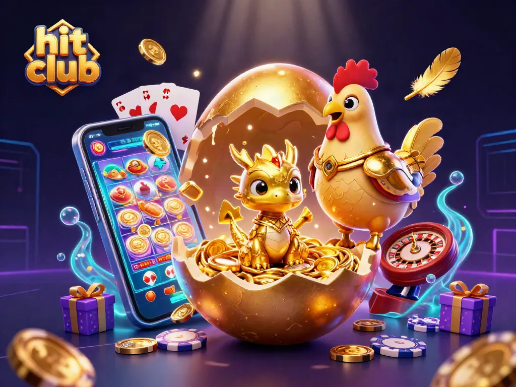 Experience thrilling gameplay at hit club with a dazzling 3D dragon and poker chips offering exciting wins.