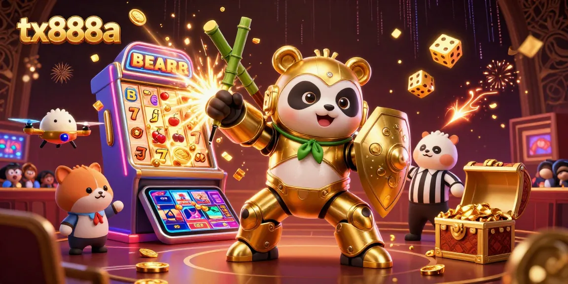 Experience excitement at tx888a with a golden panda mech and slot machine jackpot explosion.