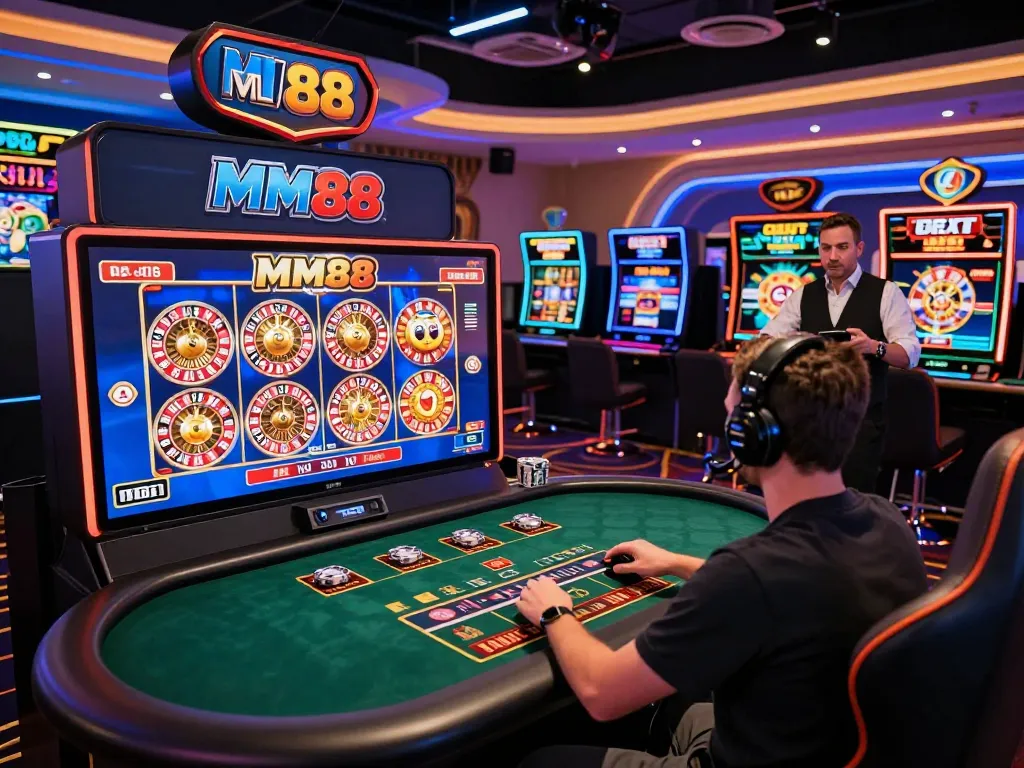 MM88 online casino gaming scene depicting a player engaged in exciting gambling experiences with vibrant graphics and dynamic interfaces.