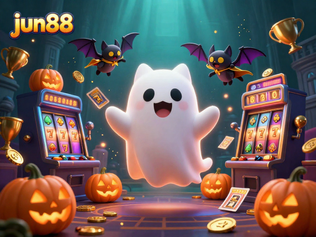 Experience the thrill of slots with jun88 in this lively haunted casino scene.