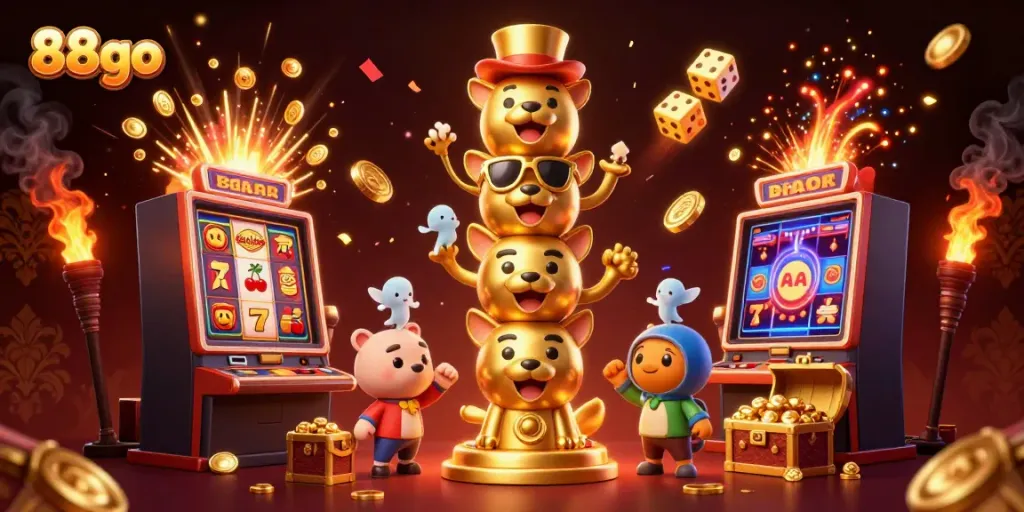 Experience the dynamic world of 88go casino with vibrant slot machines and engaging characters.