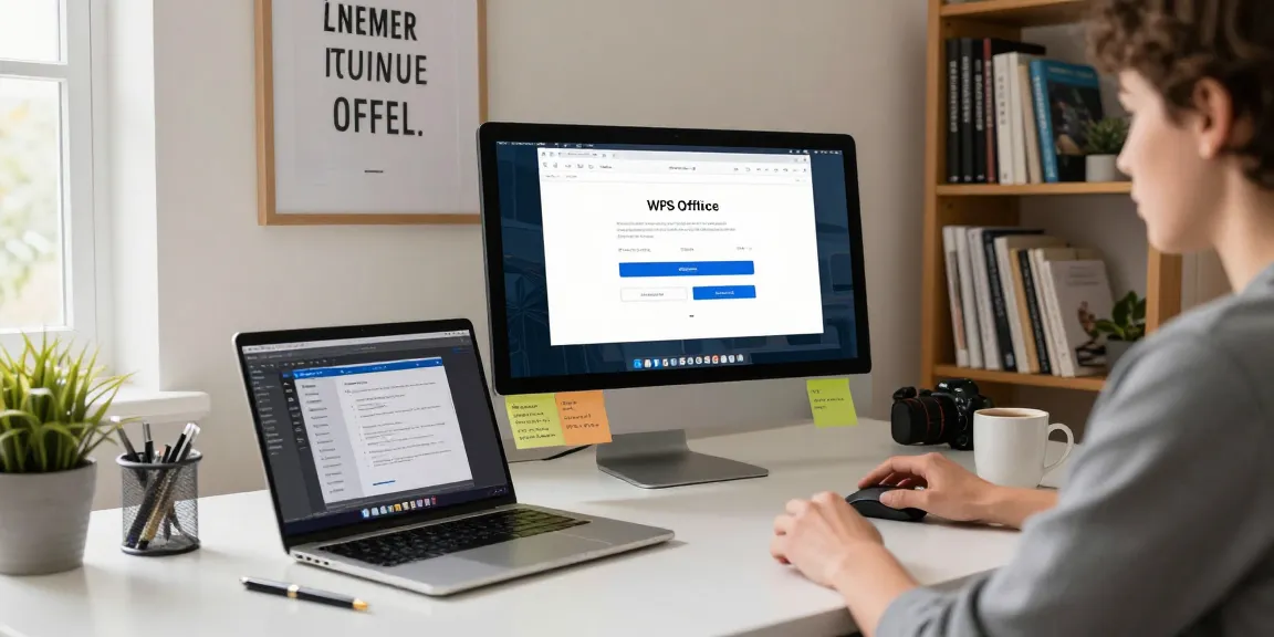 WPS Download process in a sleek home office with modern workspace elements.