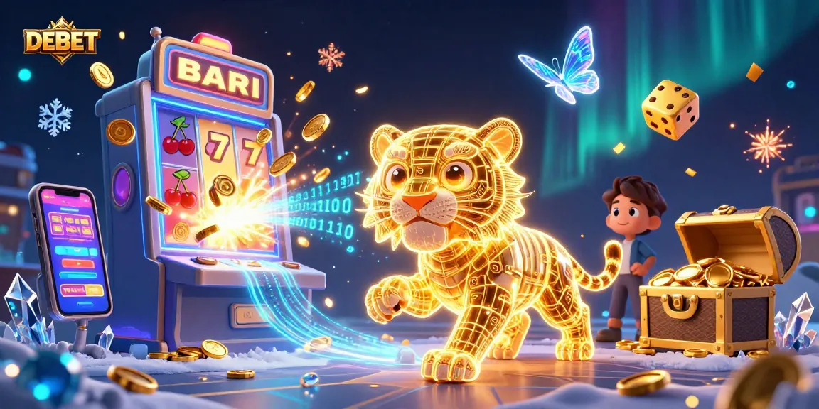 Engage with DEBET's vibrant gaming atmosphere featuring a neon tiger amidst a jackpot explosion.