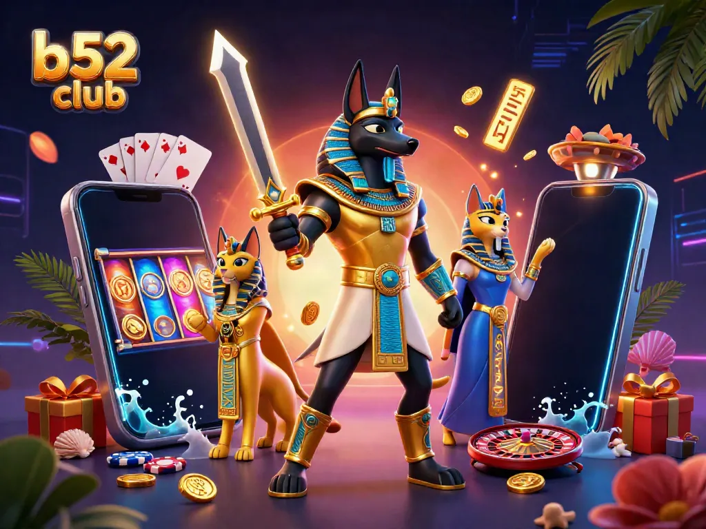 Engage with the b52 club as Anubis and Bastet illuminate a vibrant casino adventure.