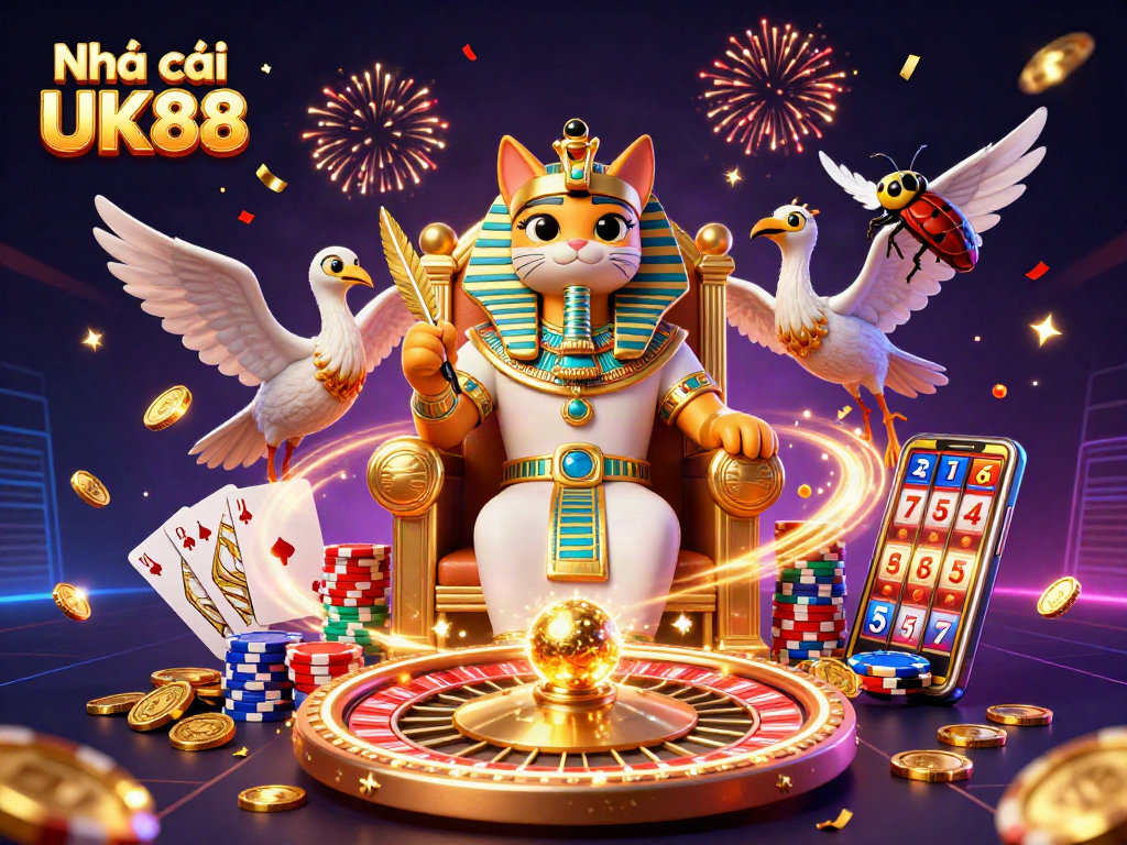 Engage in thrilling gaming at Nhà cái UK88 with a vibrant casino scene featuring rich visuals and dynamic elements.