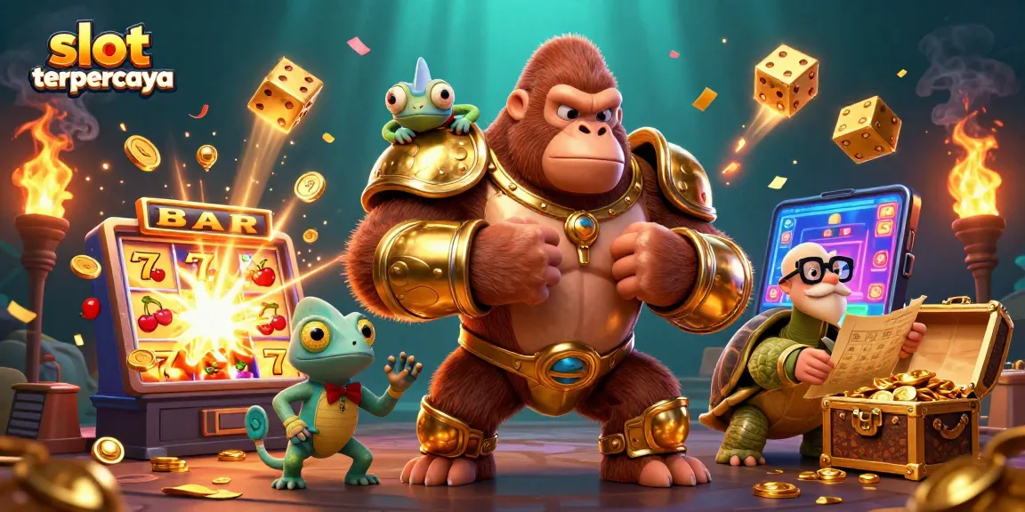 Experience the thrill of slot terpercaya with a powerful gorilla king leading a jackpot explosion in this vibrant scene.