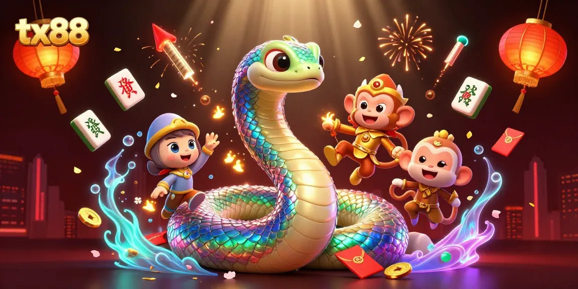Engage with tx88's vibrant 3D casino scene featuring a rainbow serpent and monkey king.
