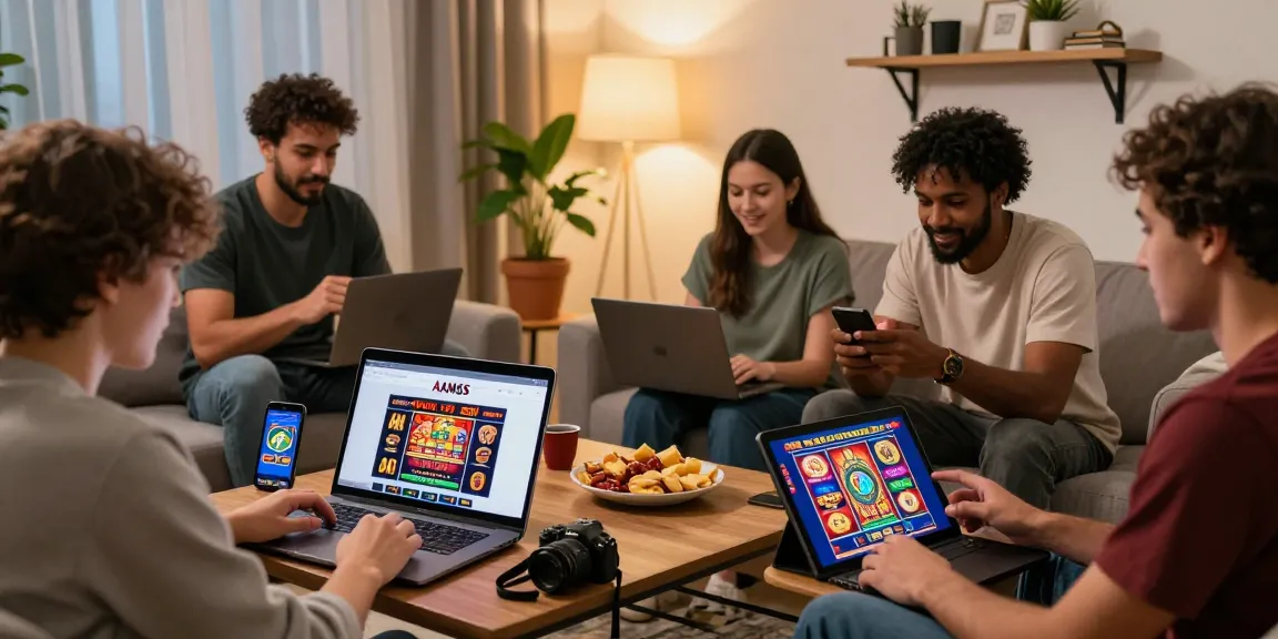 Giocatori che si divertono con i giochi dei casino non AAMS su vari dispositivi in un accogliente soggiorno, evidenziando l'esperienza di gioco online.