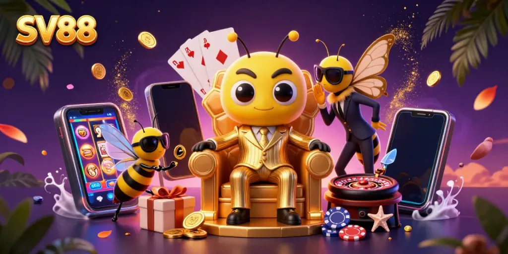 Experience the vibrant world of SV88 gaming with dynamic casino characters and thrilling slot action.