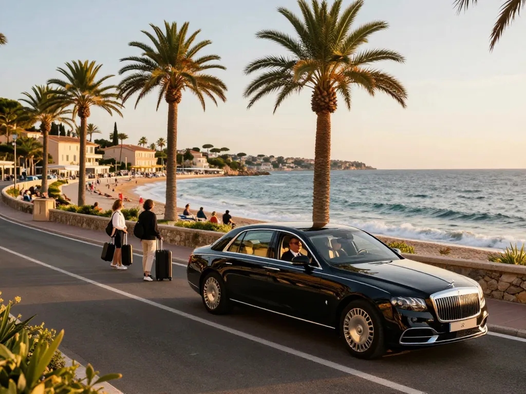 Taxis Saint-Tropez offrant un voyage élégant près de la plage pendant l'heure dorée.
