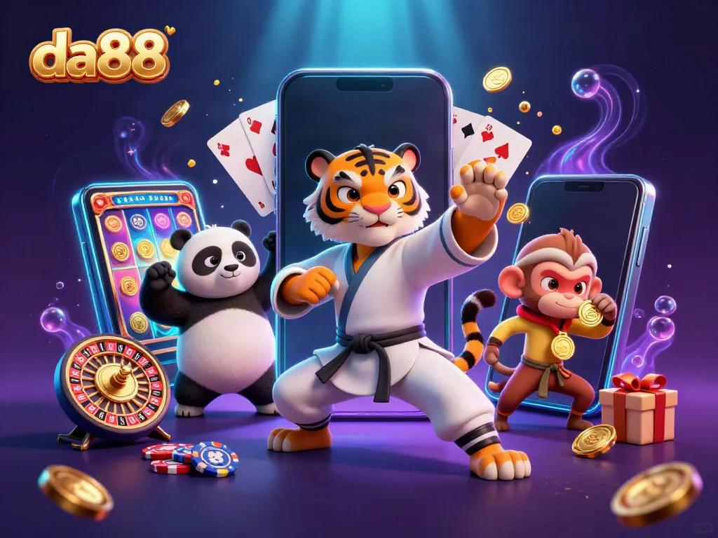 Engage in thrilling gameplay with da88 as a kung fu tiger master and friends surround slot game elements.