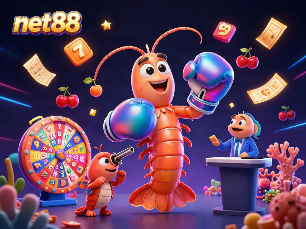 Join the action with net88's energetic 3D illustration of gambling characters amidst jackpot excitement.