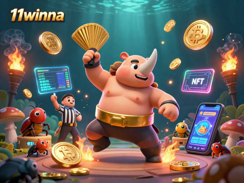 Unleash thrilling wins at 11winna with a dynamic casino scene featuring beetles enjoying coin showers.