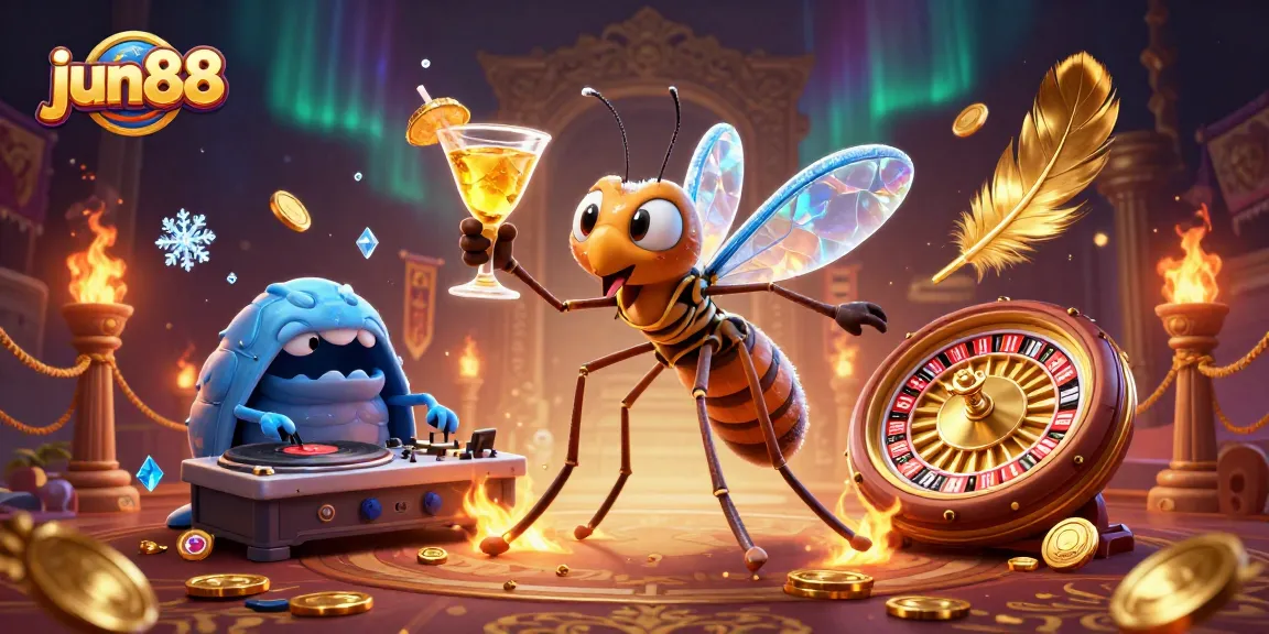 Experience exciting gaming action at jun88 with a dynamic casino scene featuring unique characters.