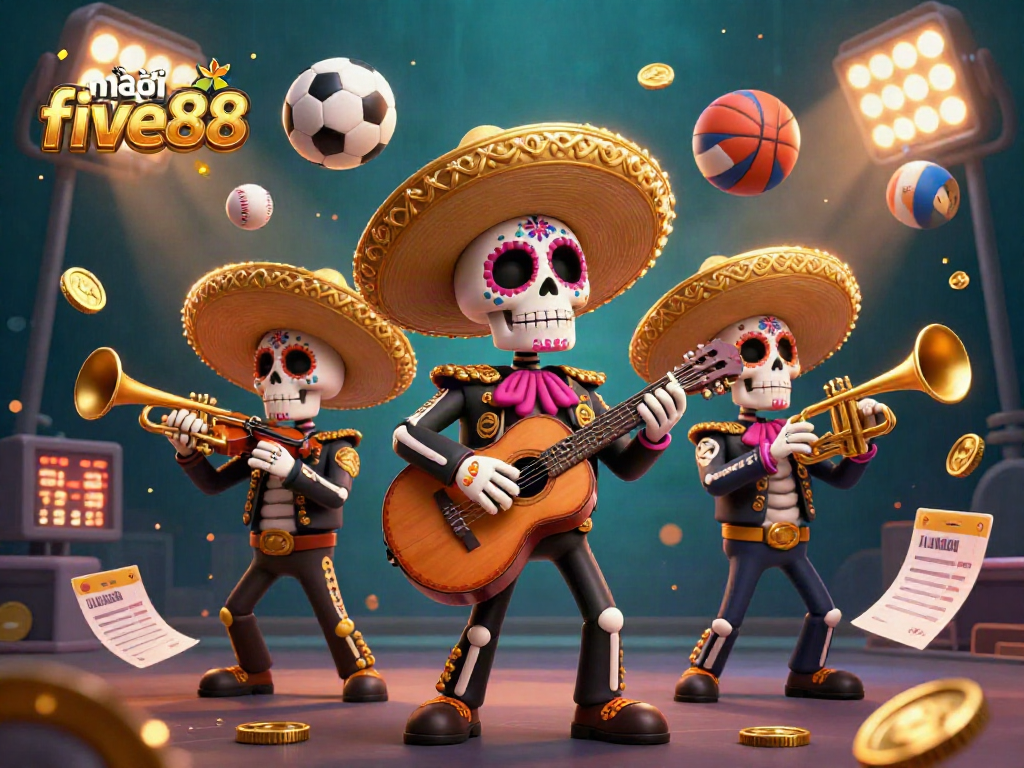 Celebrate with nhà cái five88 and a lively mariachi band, surrounded by vibrant sports betting elements.