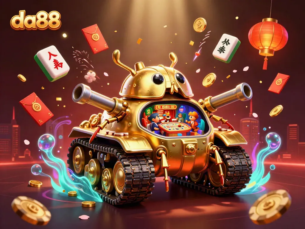 Engage with the da88 casino experience inside a stunning golden beetle tank bursting with lively gaming elements.
