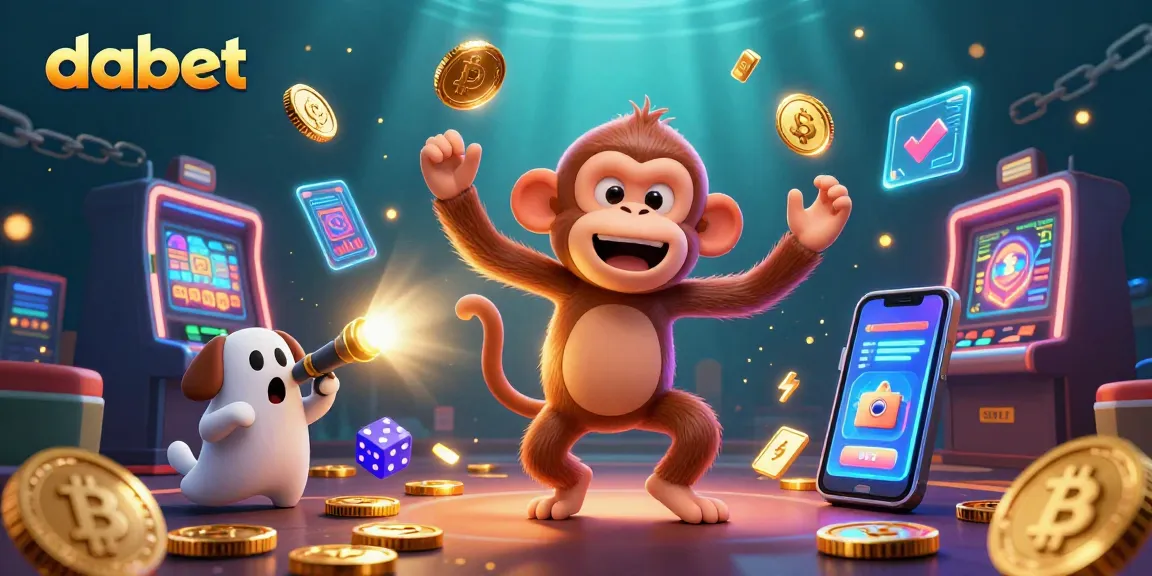 DABET players enjoy slot games while tracking winnings with a ghost-hunting puppy and poltergeist monkey