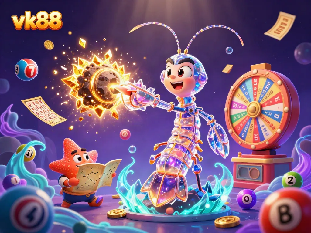 Experience vk88's thrilling gameplay with colorful lottery elements in a dynamic casino scene.