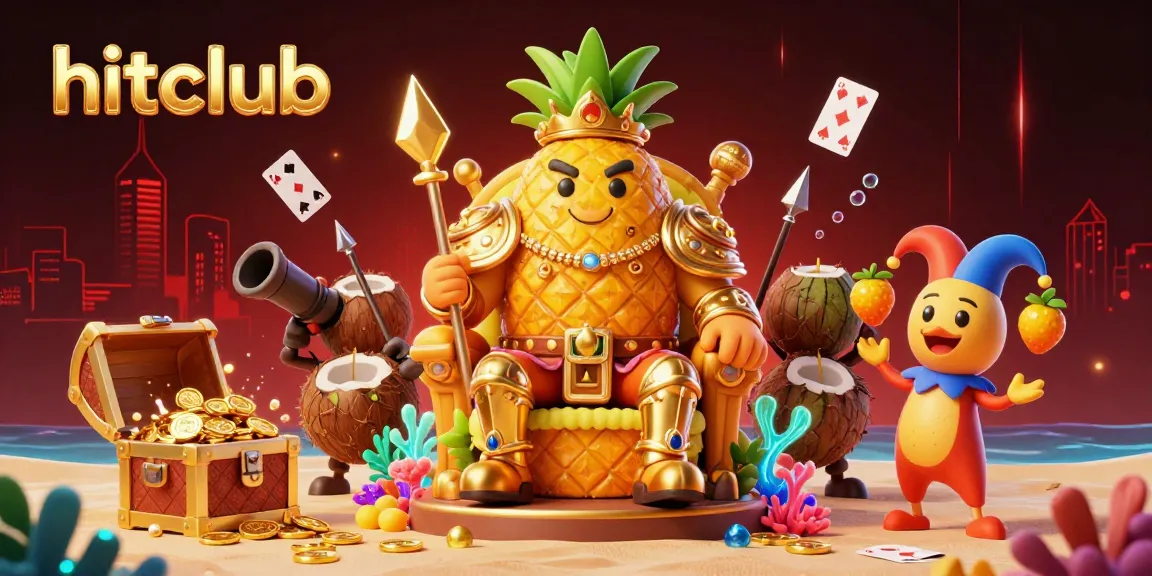 Engage with hitclub's tropical casino adventure featuring a golden pineapple king and vibrant characters.