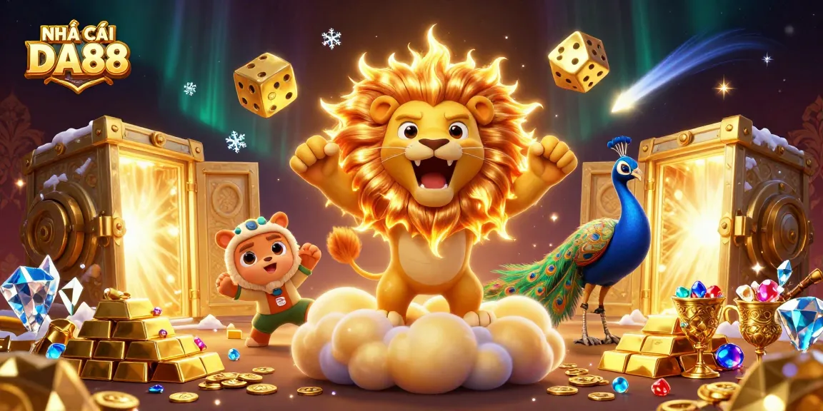 Experience the thrill at NHÀ CÁI DA88 with a vibrant 3D casino scene packed with dazzling treasures.