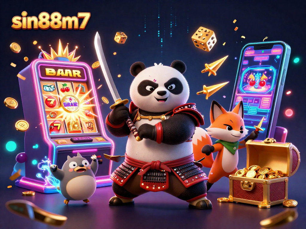 Experience thrilling wins at sin88m7 with a dynamic casino scene featuring samurai and fox characters.
