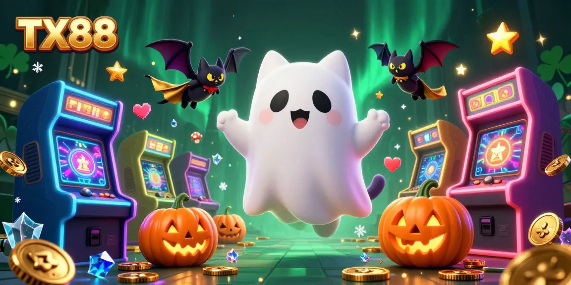 Engage in thrilling casino adventures with TX88's ghost cat and bat companions in a haunted mansion