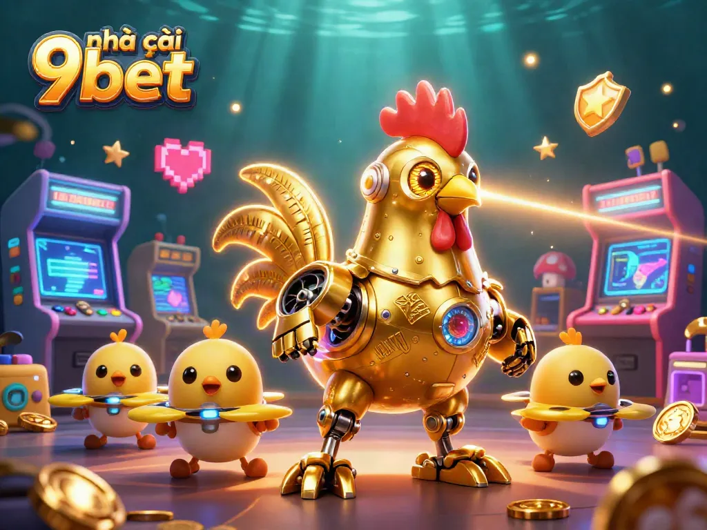 Engage with nhà cái 9bet through a vibrant 3D casino scene featuring unique characters and game elements.