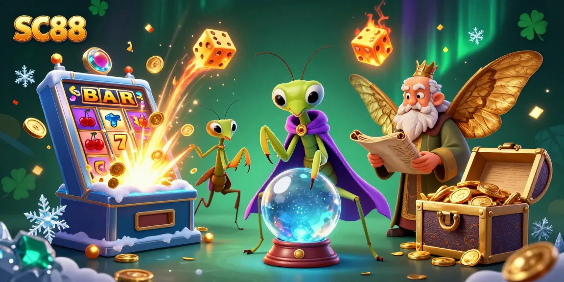 SC88 reveals wins in an engaging 3D casino scene featuring a vibrant slot machine and mystical characters.